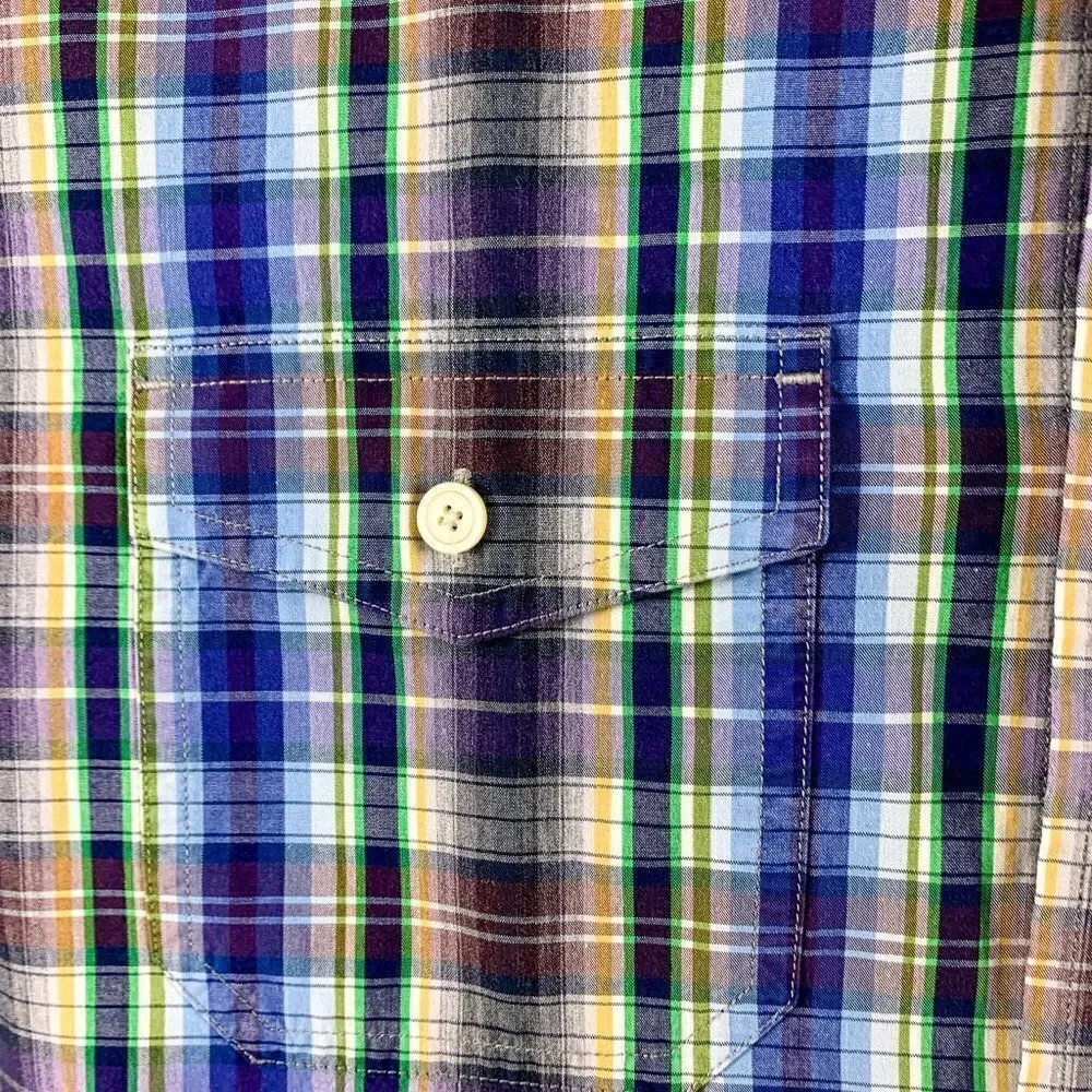 Banana Republic Shirt Mens Large Blue Brown Plaid Business‎ Casual Outdoor Camp
